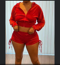 Load image into Gallery viewer, 2 Piece Velour Short Set
